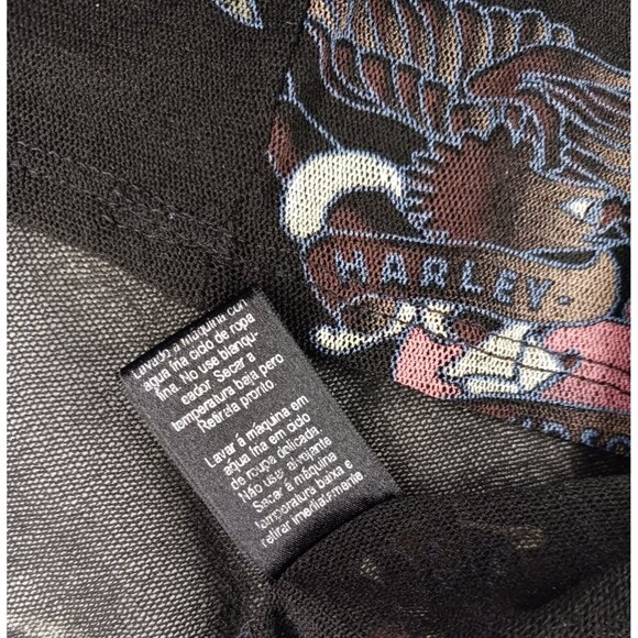 Harley Davidson Womens M Sheer Mesh Short Sleeve AOP Top Vintage Made In USA - Picture 12 of 12